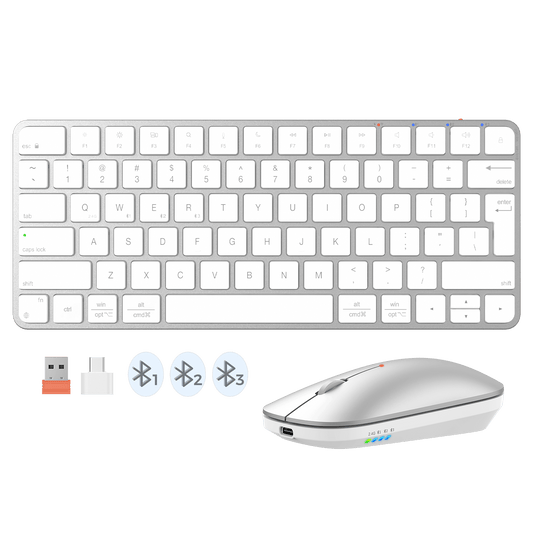 MEETION ikey C210 Wireless Bluetooth Keyboard and Mouse for Mac, Multi Device Quiet Slim Rechargeable Low Profile Apple Layout Magic Keyboard Mouse Combo for iPad, iPhone, iMac, MacBook Air/Pro, for Mac/iPadOS
