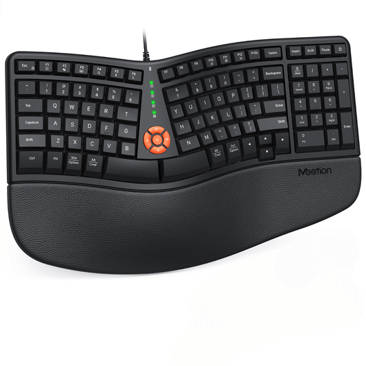 MEETION Director Mini Ergonomic Single Wired Keyboard, Ergo Keyboard , Split Arch Keyboard with Cushioned Wrist Palm Rest, Natural Typing, Windows/Mac/Computer/Laptop
