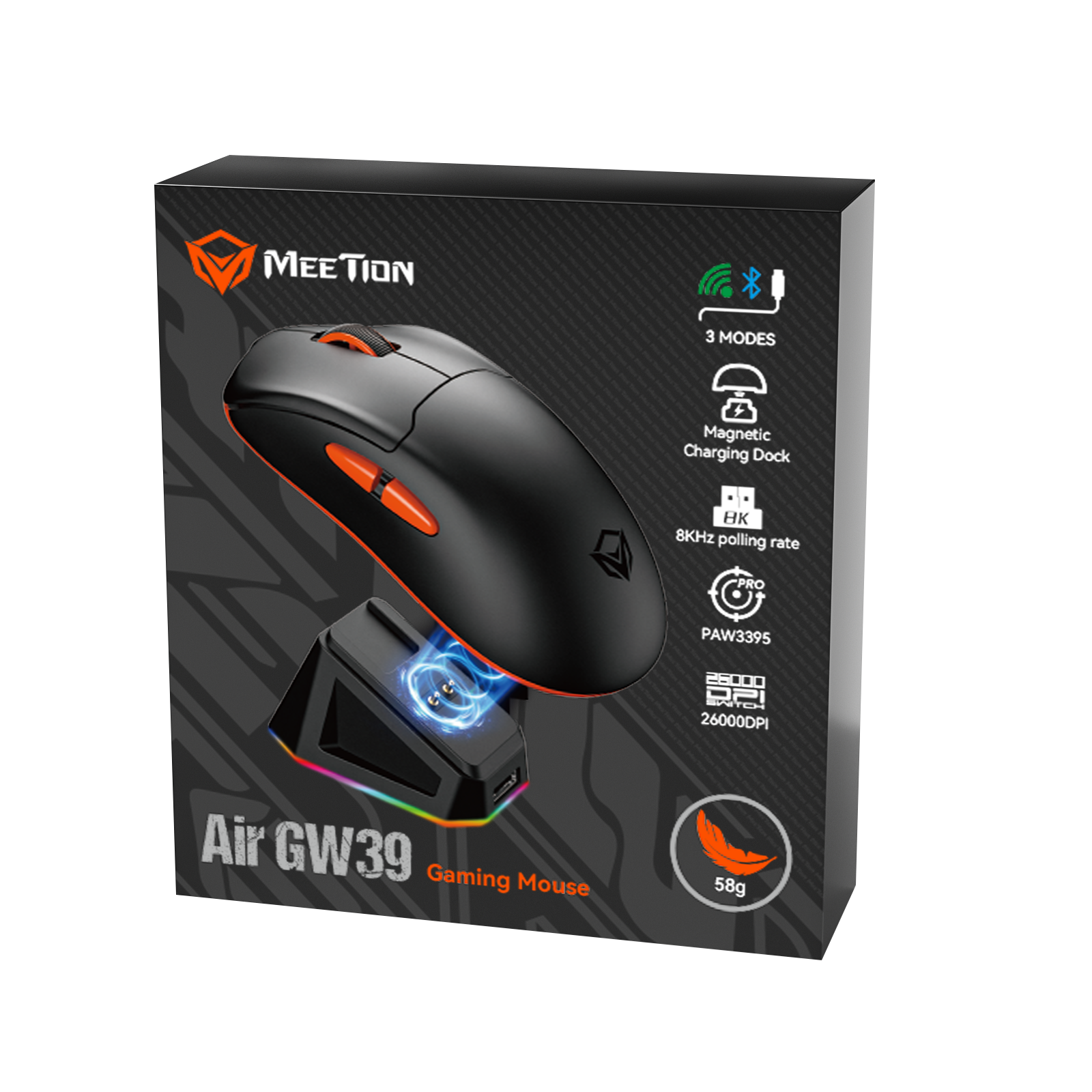 MEETION AIR- GW39 3-Mode Wireless Gaming Mouse, 49G Ultra-Light 26K DPI Mouse w/Ergonomic Natural Grip Build, Full Programmable Buttons, Software Supports DIY Keybinds & DPI MEETION AIR- GW39 3-Mode Wireless Gaming Mouse, 49G Ultra-Light 26K DPI Mouse w/Ergonomic Natural Grip Build, Full Programmable Buttons, Software Supports DIY Keybinds & DPI