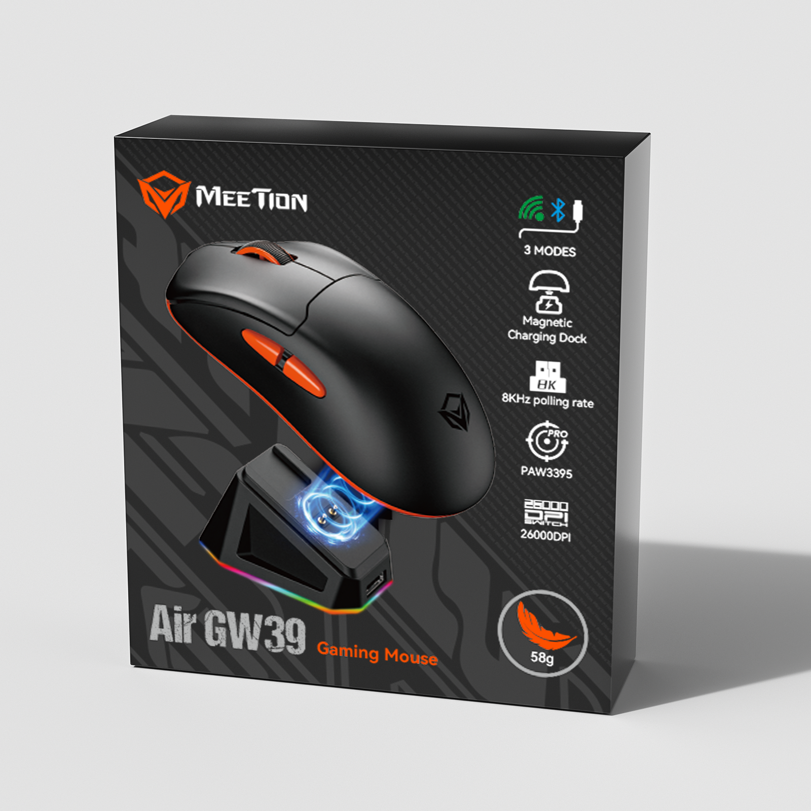 MEETION AIR- GW39 3-Mode Wireless Gaming Mouse, 49G Ultra-Light 26K DPI Mouse w/Ergonomic Natural Grip Build, Full Programmable Buttons, Software Supports DIY Keybinds & DPI MEETION AIR- GW39 3-Mode Wireless Gaming Mouse, 49G Ultra-Light 26K DPI Mouse w/Ergonomic Natural Grip Build, Full Programmable Buttons, Software Supports DIY Keybinds & DPI
