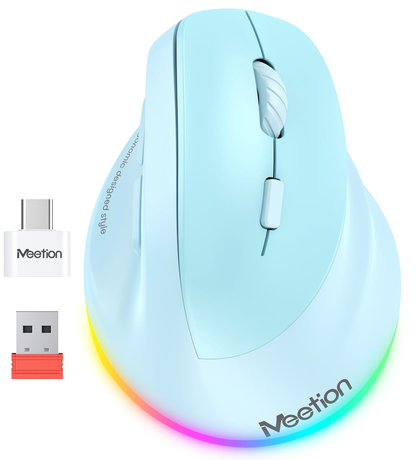 MEETION Right-handed BTM010R Ergonomic Mouse, Wireless Vertical Mouse RGB Backlit Rechargeable Mice for Bluetooth(5.2 + 3.0) & USB-A with USB-C Adapter 4 Adjustable DPI for Mac/Windows/Android/PC/Tablet/iPad MEETION Right-handed BTM010R Ergonomic Mouse, Wireless Vertical Mouse RGB Backlit Rechargeable Mice for Bluetooth(5.2 + 3.0) & USB-A with USB-C Adapter 4 Adjustable DPI for Mac/Windows/Android/PC/Tablet/iPad