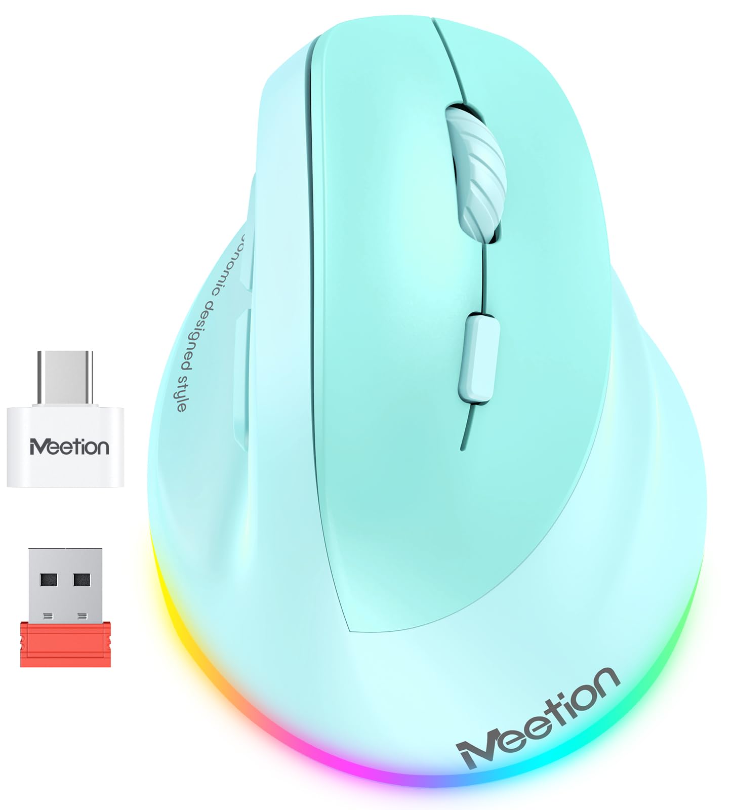 MEETION Right-handed BTM010R Ergonomic Mouse, Wireless Vertical Mouse RGB Backlit Rechargeable Mice for Bluetooth(5.2 + 3.0) & USB-A with USB-C Adapter 4 Adjustable DPI for Mac/Windows/Android/PC/Tablet/iPad MEETION Right-handed BTM010R Ergonomic Mouse, Wireless Vertical Mouse RGB Backlit Rechargeable Mice for Bluetooth(5.2 + 3.0) & USB-A with USB-C Adapter 4 Adjustable DPI for Mac/Windows/Android/PC/Tablet/iPad