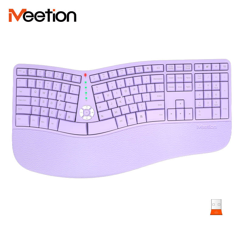 MEETION DirectorC Ergonomische kabellose Tastatur und Maus, Ergo-Tastatur mit vertikaler Maus, Split-Arch-Tastatur mit gepolsterter Handballenauflage, natürliches Tippen, wiederaufladbar, volle Größe, Windows/Mac/Computer/Laptop