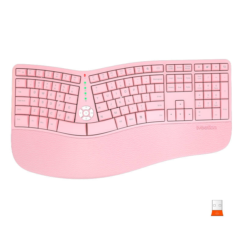 MEETION DirectorC Ergonomische kabellose Tastatur und Maus, Ergo-Tastatur mit vertikaler Maus, Split-Arch-Tastatur mit gepolsterter Handballenauflage, natürliches Tippen, wiederaufladbar, volle Größe, Windows/Mac/Computer/Laptop