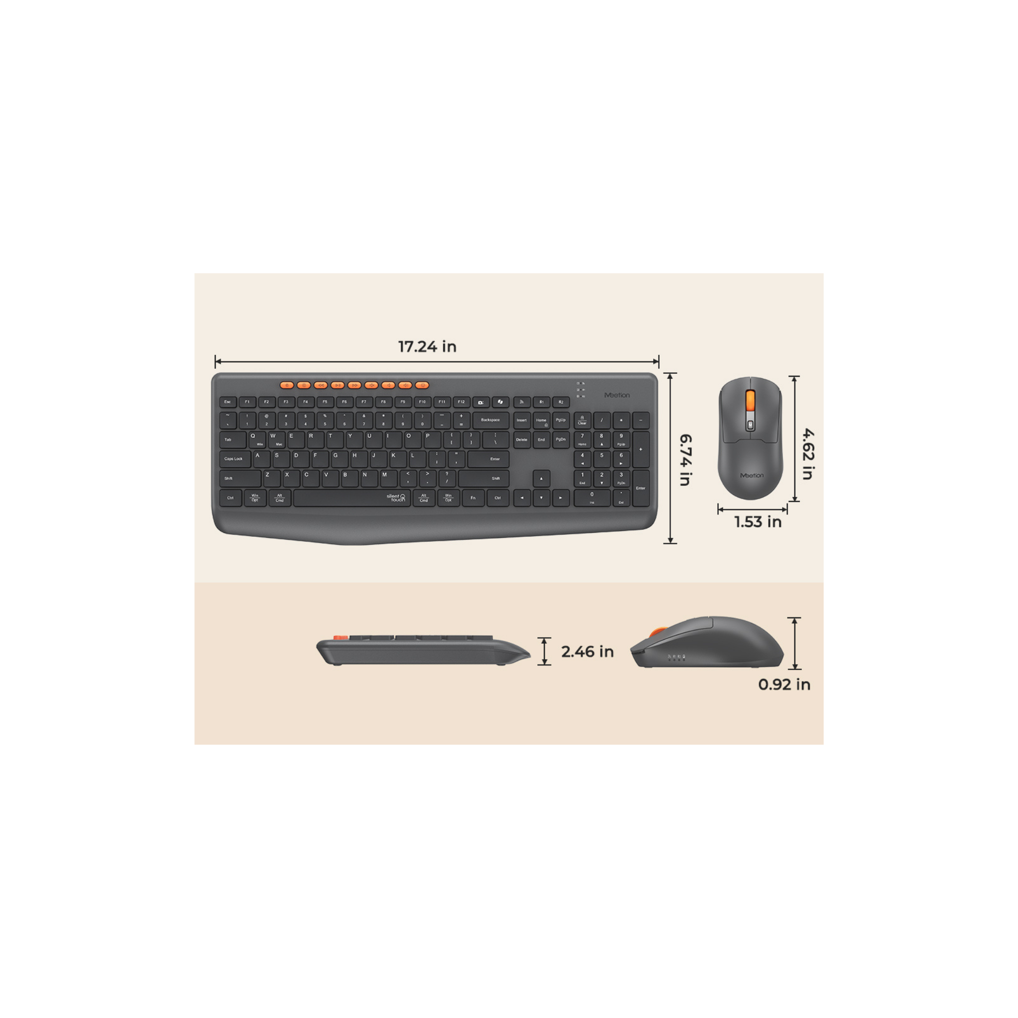 MEETION BTC4133 Wireless Keyboard and Mouse, Silent Full Size Multi-Device Bluetooth Keyboard and Mouse, 9 Multimedia Hotkeys, 3200 DPI Optical Mouse, 90% Less Noise, for Windows Mac PC Desktop Laptop, Black