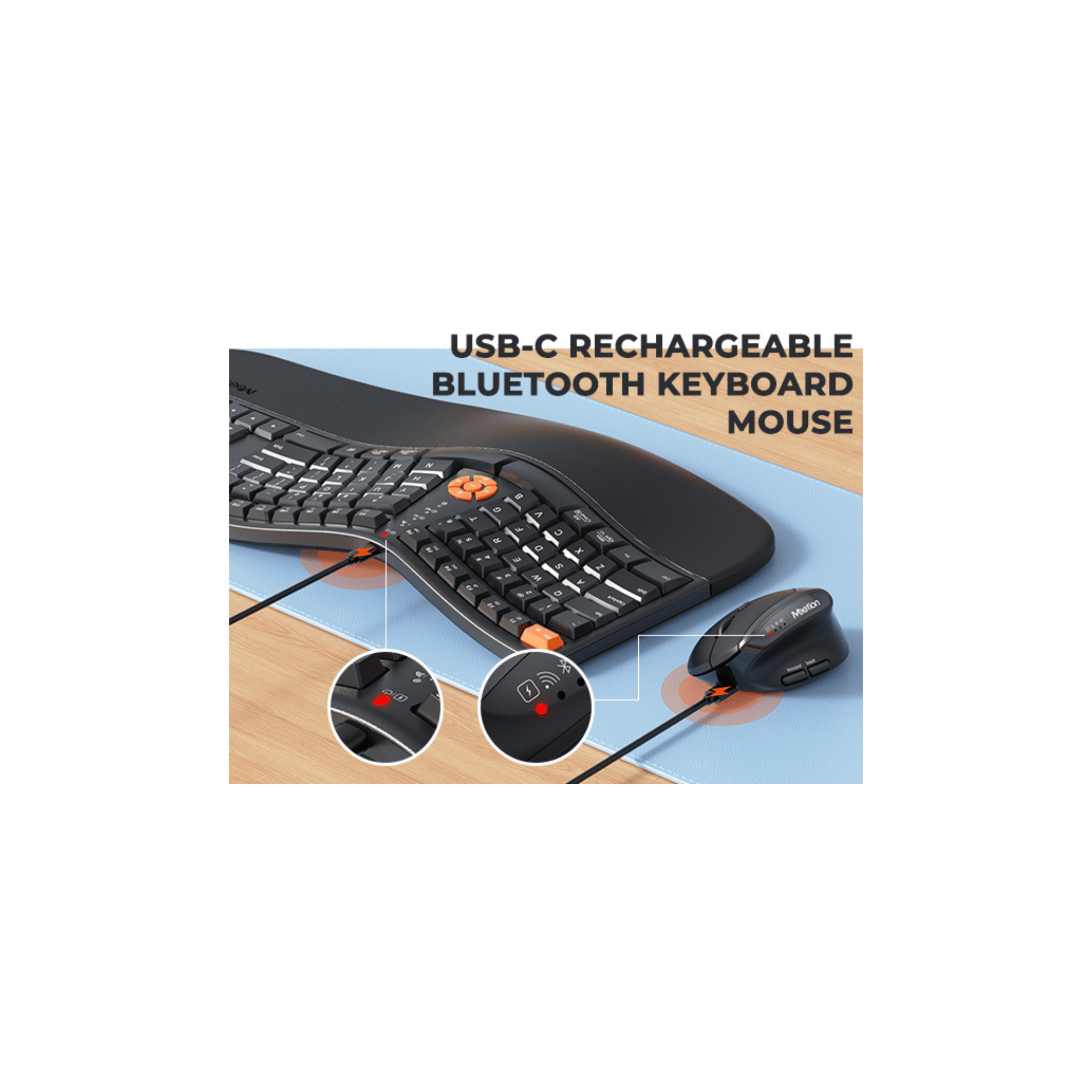 MEETION DirectorC2 Ergonomic Wireless Keyboard and Mouse, Ergo Keyboard with Vertical Mouse, Split Arch Keyboard with Cushioned Wrist Palm Rest, Natural Typing Rechargeable Full Size, Windows/Mac/Computer/Laptop