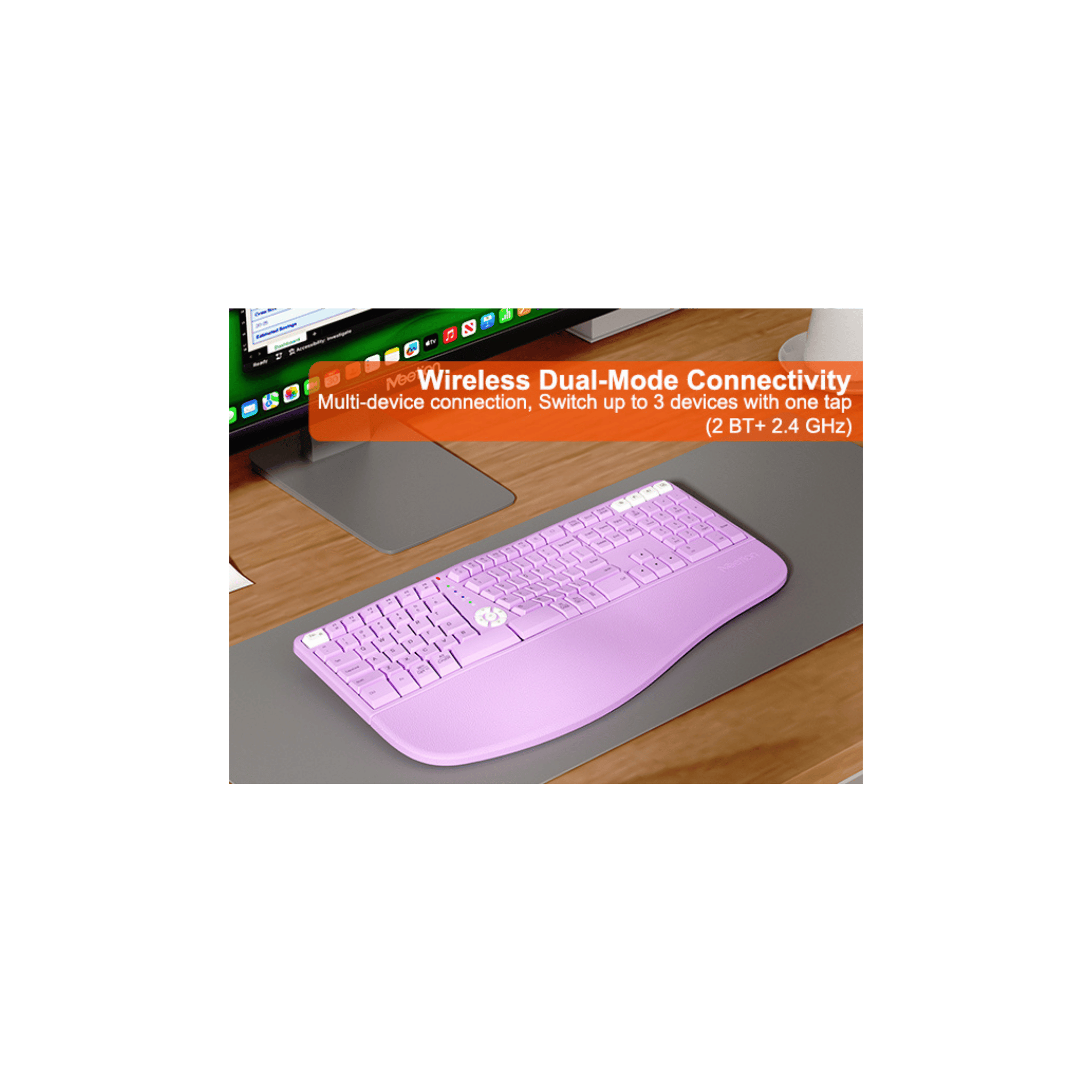 MEETION DirectorWe2 Multi Device Wireless Ergonomic Keyboard with Split Design, Palm Rest, Bluetooth and 2.4G Dual Mode, Type-C Rechargeable Silent Keys for Windows, Mac, Laptop and Tablet