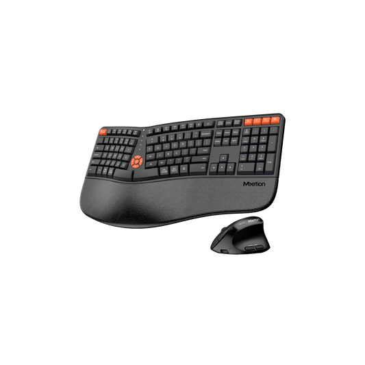 MEETION DirectorC2 Ergonomische kabellose Tastatur und Maus, Ergo-Tastatur mit vertikaler Maus, Split-Arch-Tastatur mit gepolsterter Handballenauflage, natürliches Tippen, wiederaufladbar, volle Größe, Windows/Mac/Computer/Laptop