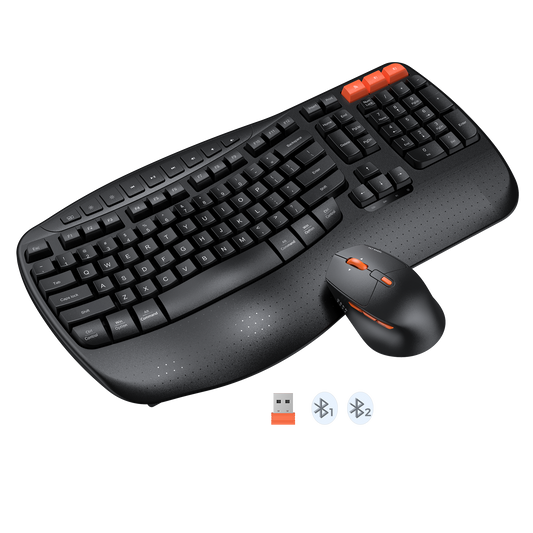 MEETION Ergonomic Wireless Keyboard And Mouse Combo – Split Curved Keyboard With Palm Rest, Rechargeable, Bluetooth/2.4G