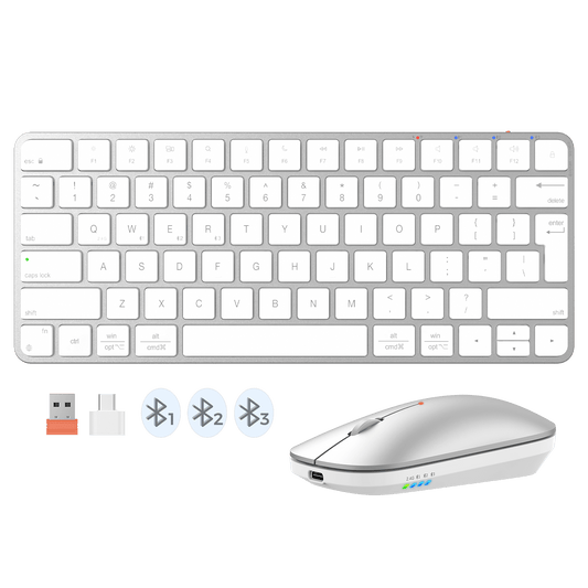 MEETION ikey C210 Wireless Bluetooth Keyboard and Mouse for Mac, Multi Device Quiet Slim Rechargeable Low Profile Apple Layout Magic Keyboard Mouse Combo for iPad, iPhone, iMac, MacBook Air/Pro, for Mac/iPadOS