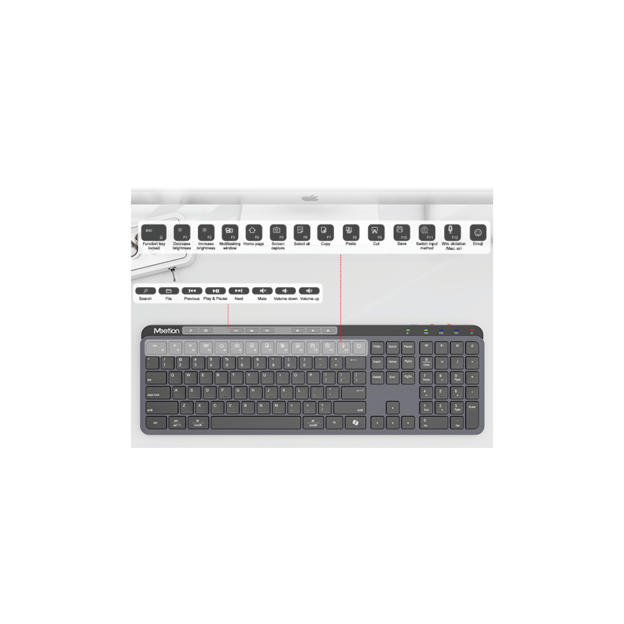 MEETION WK330 Dual-Mode Wireless Keyboard, 2.4G USB & Bluetooth, Ultra-Slim Full-Size Silent Keyboard, Type-C Rechargeable, for Windows Mac iOS Android