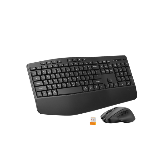 Meetion DirectorA3 Ergonomic Wireless Office Combo, Wave Shaped Keyboard, Soft Leather Palm Rest, Adjustable 4 Level DPI, Four Way Scrolling Wheel
