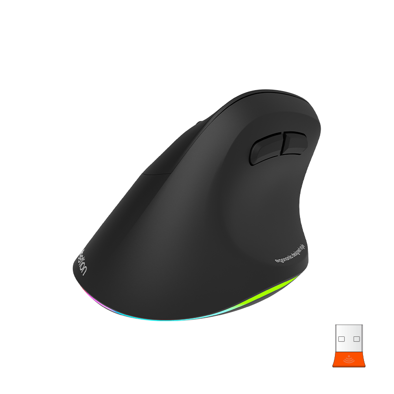 MEETION Ergonomische Maus für Linkshänder BTM010L, kabellose vertikale Maus mit RGB-Hintergrundbeleuchtung, wiederaufladbare Mäuse für Bluetooth (5.2 + 3.0) und USB-A mit USB-C-Adapter, 4 einstellbare DPI für Mac/Windows/Android/PC/Tablet/iPad