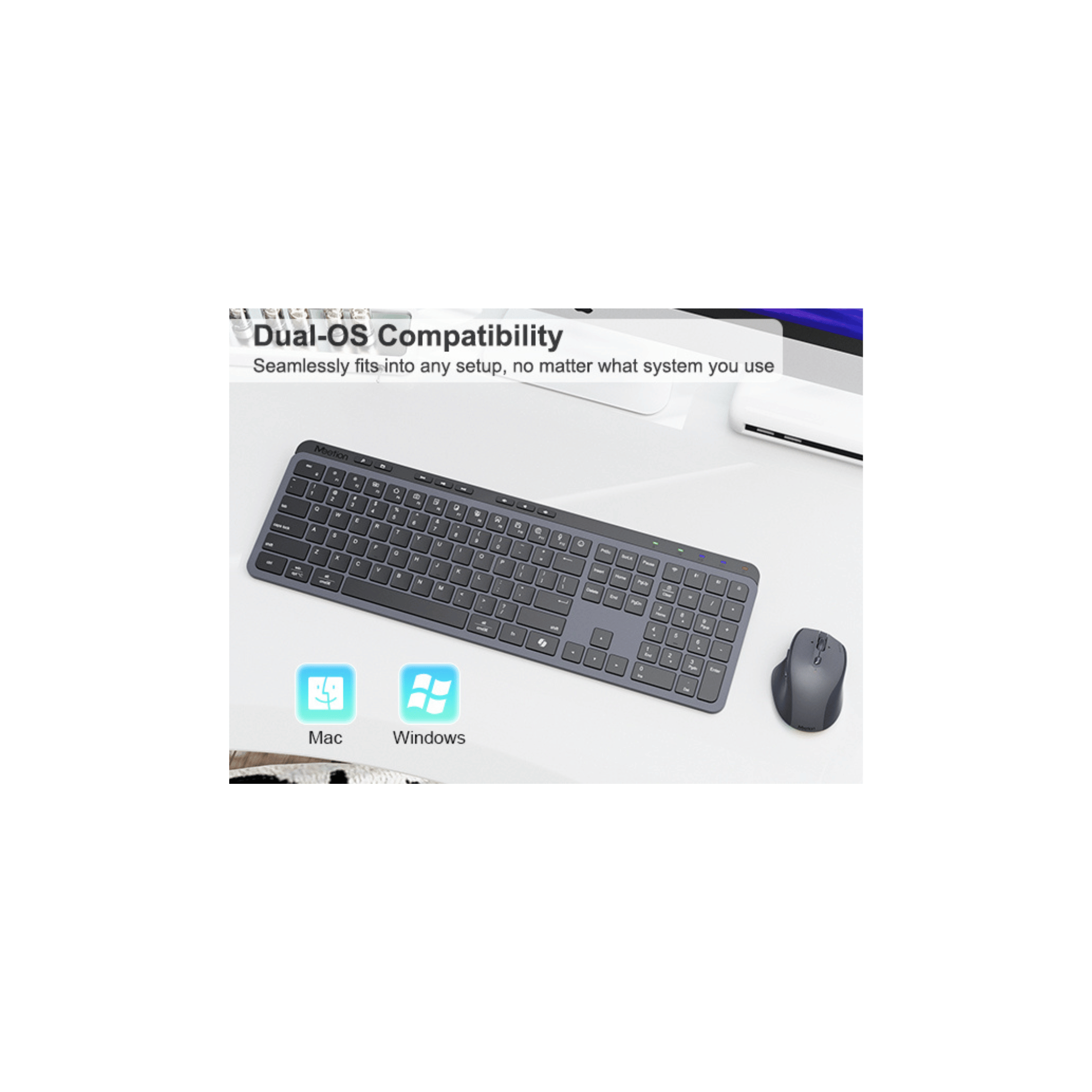 MEETION WK330 Dual-Mode Wireless Keyboard, 2.4G USB & Bluetooth, Ultra-Slim Full-Size Silent Keyboard, Type-C Rechargeable, for Windows Mac iOS Android