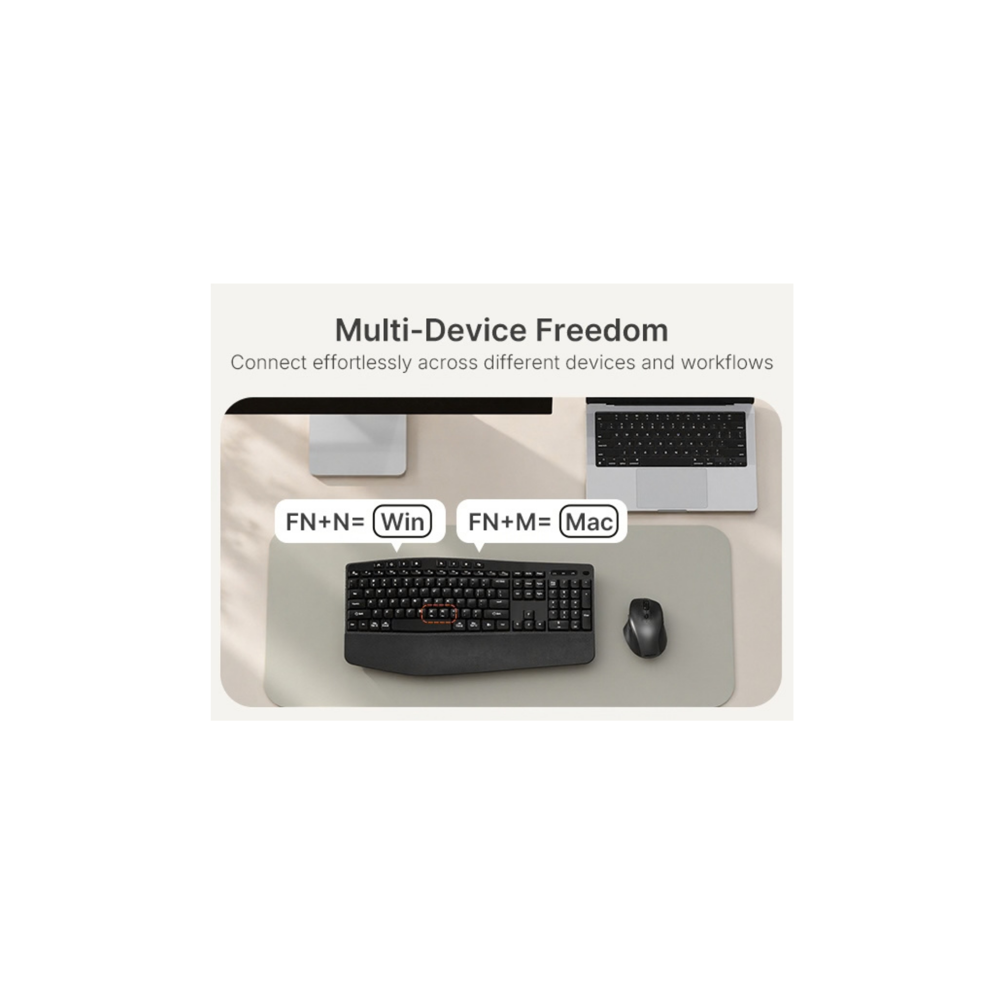 Meetion DirectorA3 Ergonomic Wireless Office Combo, Wave Shaped Keyboard, Soft Leather Palm Rest, Adjustable 4 Level DPI, Four Way Scrolling Wheel