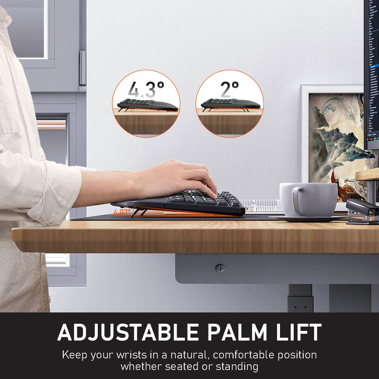 MEETION DirectorC Ergonomische kabellose Tastatur und Maus, Ergo-Tastatur mit vertikaler Maus, Split-Arch-Tastatur mit gepolsterter Handballenauflage, natürliches Tippen, wiederaufladbar, volle Größe, Windows/Mac/Computer/Laptop