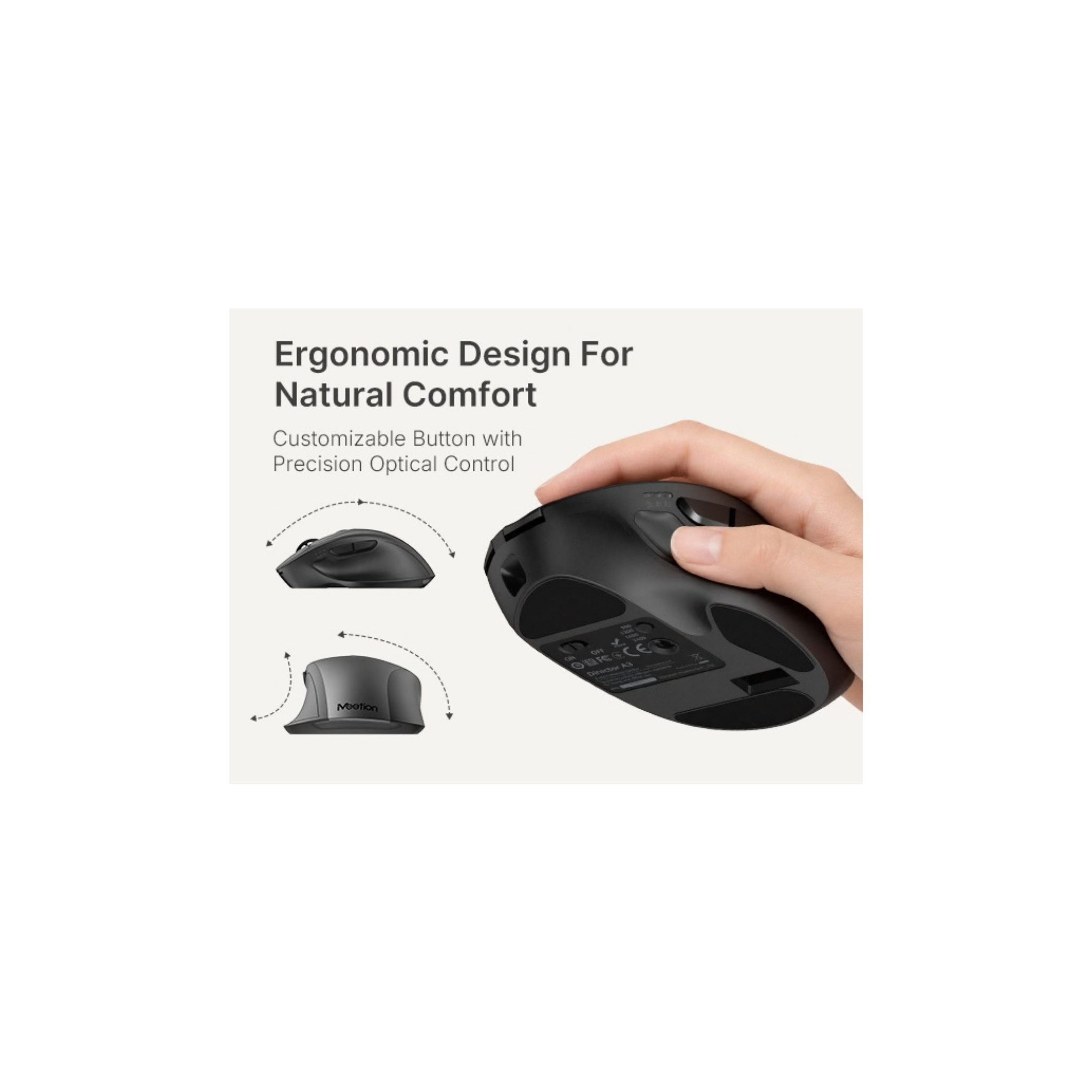 Meetion DirectorA3 Ergonomic Wireless Office Combo, Wave Shaped Keyboard, Soft Leather Palm Rest, Adjustable 4 Level DPI, Four Way Scrolling Wheel