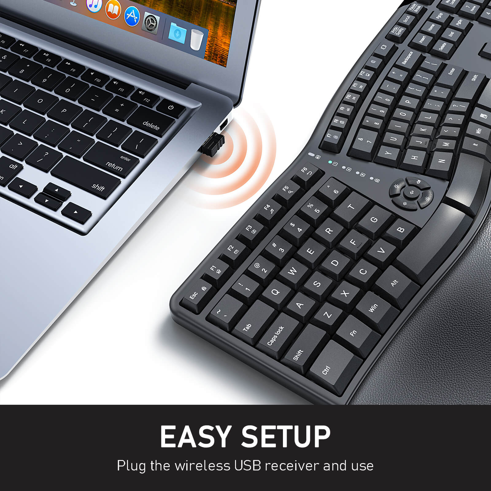 MEETION DirectorC Ergonomische kabellose Tastatur und Maus, Ergo-Tastatur mit vertikaler Maus, Split-Arch-Tastatur mit gepolsterter Handballenauflage, natürliches Tippen, wiederaufladbar, volle Größe, Windows/Mac/Computer/Laptop