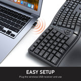 MEETION DirectorC Ergonomische kabellose Tastatur und Maus, Ergo-Tastatur mit vertikaler Maus, Split-Arch-Tastatur mit gepolsterter Handballenauflage, natürliches Tippen, wiederaufladbar, volle Größe, Windows/Mac/Computer/Laptop