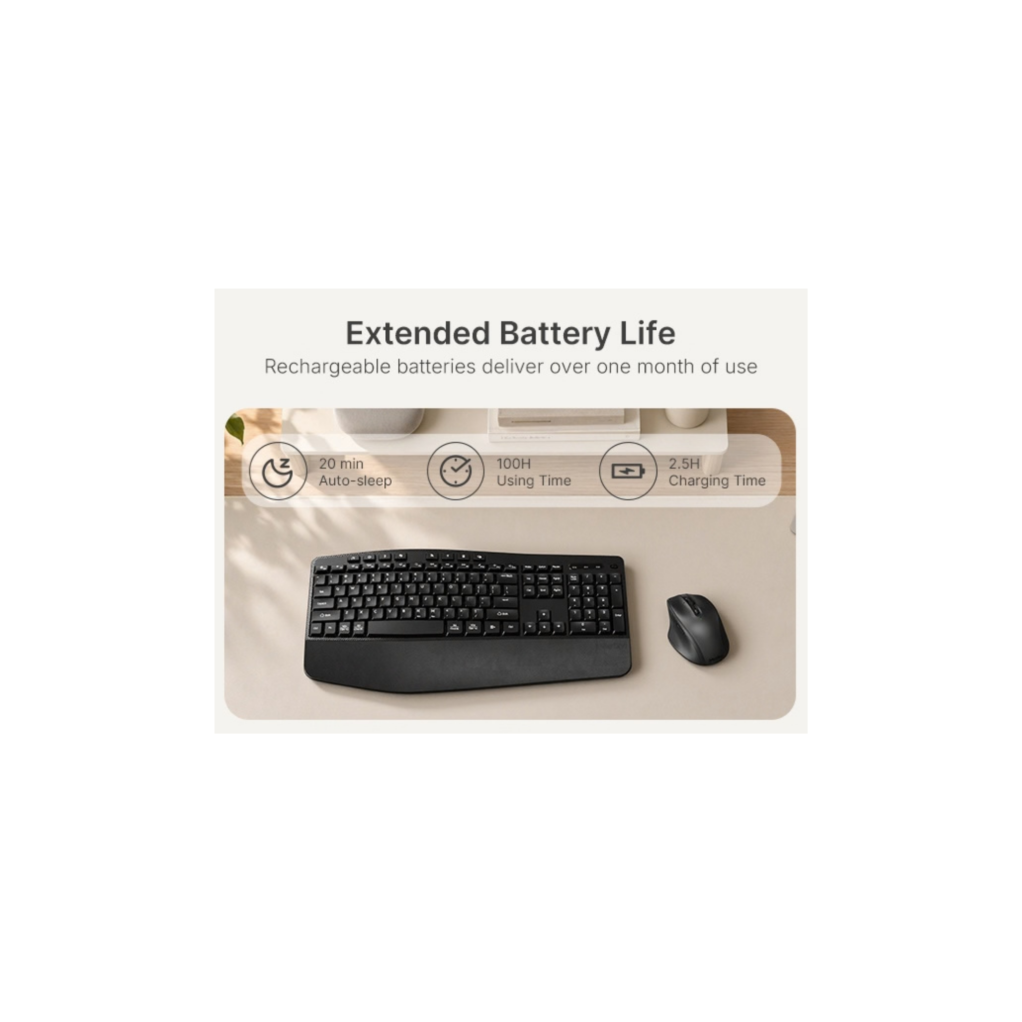 Meetion DirectorA3 Ergonomic Wireless Office Combo, Wave Shaped Keyboard, Soft Leather Palm Rest, Adjustable 4 Level DPI, Four Way Scrolling Wheel