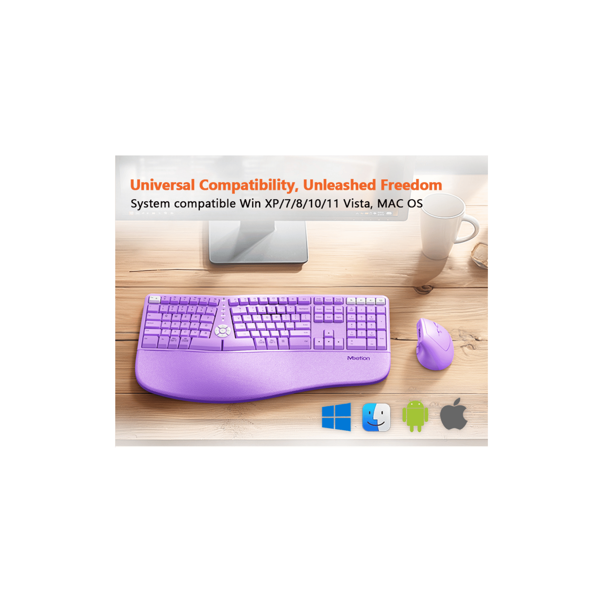 MEETION DirectorC2 Ergonomic Wireless Keyboard and Mouse, Ergo Keyboard with Vertical Mouse, Split Arch Keyboard with Cushioned Wrist Palm Rest, Natural Typing Rechargeable Full Size, Windows/Mac/Computer/Laptop