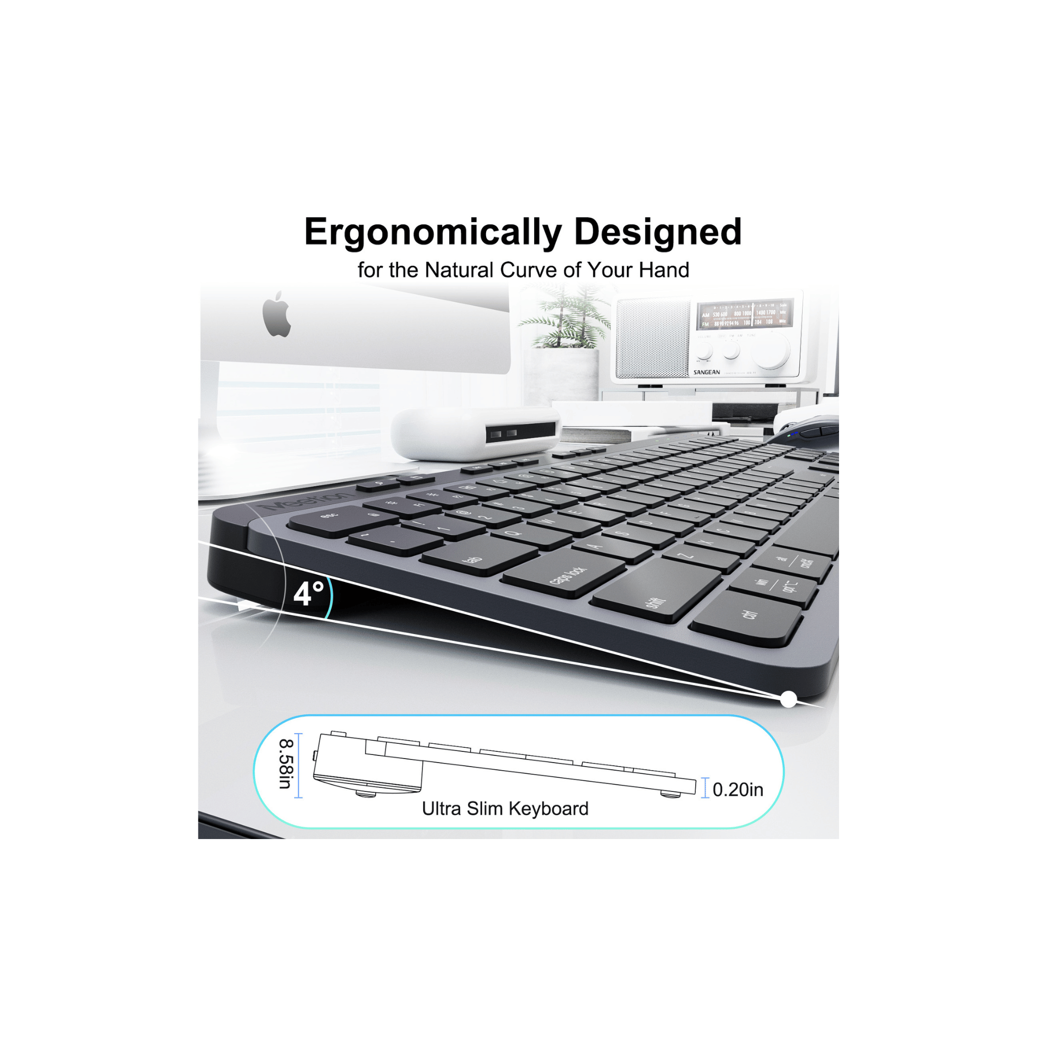 MEETION WK330 Dual-Mode Wireless Keyboard, 2.4G USB & Bluetooth, Ultra-Slim Full-Size Silent Keyboard, Type-C Rechargeable, for Windows Mac iOS Android